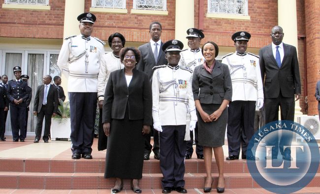 President Edgar Lungu during the Swearing in Ceremony of Mr Malcom Mutale Mulenga Deputy IG, Stanslous Agrippa Mukuka Chewe as Commissioner of Police Northern Province,Mr Hudson Namachila Commissioner of Police Eastern Province,Mr Auxensio Daka Commisione