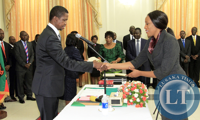President Edgar Lungu During the Swearing in ceremony of Ms Mwaba Doreen Mwaba Chief Policy Analystat Statehouse on Thursday 19th February 2015, Picture By EDDIE MWANALEZA/STATEHOUSE.