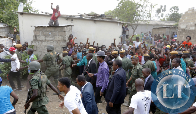 President Lungu on walking Safari in Misisi 6457 President Mr Edgah Lungu Walking in Misisi compound after Commissioning Misisi Police Post. PICTURE BY EDDIE MWANALEZA/STATEHOUSE 21-02-2015.