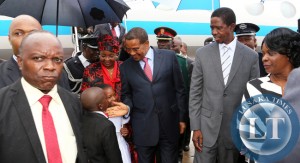 President Edgar Lungu with President Dr Jakaya Kitwete at kenneth Kaunda internatioanl airport in Lusaka on 25-02-2015. PICTURE BY EDDIE MWANALEZA/STATEHOUSE.