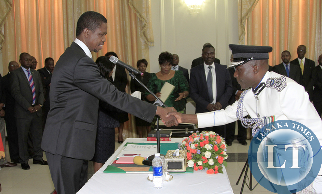 President Edgar Lungu during the Swearing in Ceremony of Mr Stanslous Agrippa Mukuka Chewe as Commissioner of Police Northern Province at Statehouse on Thursday 19-02-2015 PICTURE BY EDDIE MWANALEZA/STATEHOUSE.