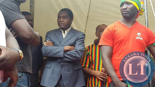 United Party for National Development (UPND) President Hakainde Hichilema at the funeral of slain UPND member Grayser Matapa