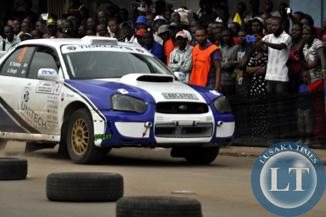 A rally car on the race track
