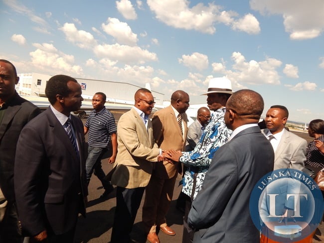 PRESIDENT LUNGU meets Zambia's Deputy High Commissioner to South Africa, Mr. Joe Kaunda at Lanseria International Airport before departure for Lusaka