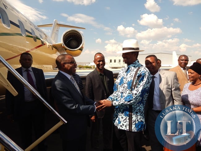PRESIDENT LUNGU meets Zambia's High Commissioner to South Africa, His Excellency Mr. Muyeba Chikonde before departure for Lusaka this afternoon (15/03/15)