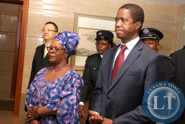 President Edgar Lungu with First Lady Esther Lungu arrives at Hong Qiao State Guest House in Shanghai, China on March 26,2015. The President is in China on a State Visit and will also address the BOAO forum slated for March 26 to 29,2015 in Hainan Province of China -Pictures by THOMAS NSAMA