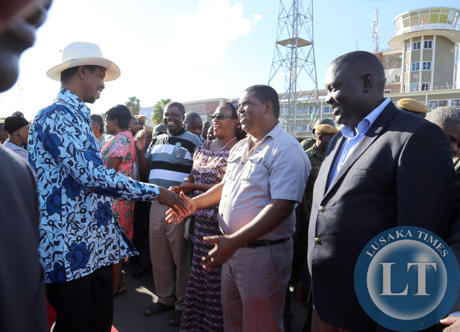 President Lungu greets Lusaka Province Minister Mwaliteta