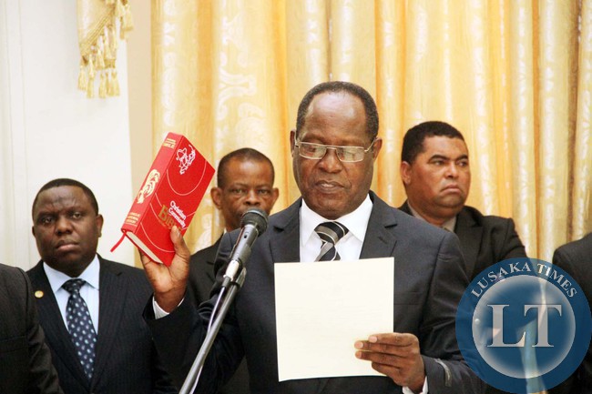 Newly appointed Chiefs and Traditional affairs Permanent Secretary Bernard Pwete during the Swearing-In-Ceremony at State House on April 22,2015 -Picture by THOMAS NSAMA