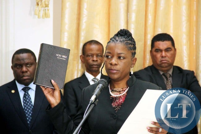 Zambia's High Commissioner to Kenya Brenda Muntemba during the Swearing-In-Ceremony at State House on April 22,2015 -Picture by THOMAS NSAMA