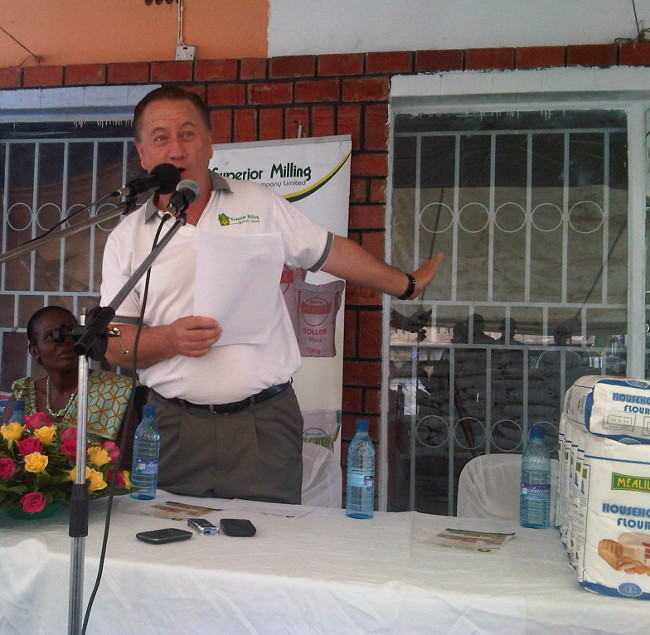 Peter Cottan Superior Milling Company Limited Managing Managing Director Peter Cottan addressing delegates during the launch of a depot in Kazungula