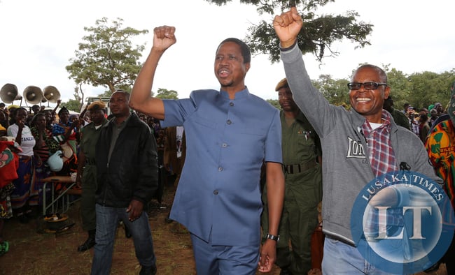President Lungu with Kapambwe Simbao arrive at Tanzuka School in Senga hill 0078 President Edgar Lungu with Pf Candidate Kapembwa Simbao greets Supporters at Tanzuka school in Senga Constituency- Picture by Eddie Mwanaleza/ state house 10-04-2015.