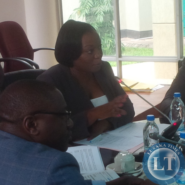 ZICTA Director General Margaret Chalwe Mudenda stressing a point during her submission to the Parliamentary Committee on Transport