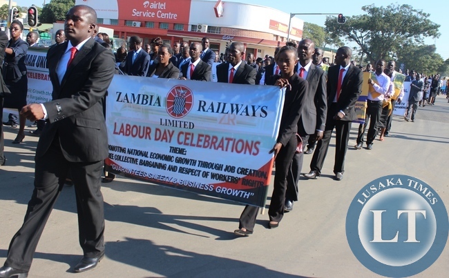Zambia Railways Workers and other marchers marching to Godfrey Chitalu Stadium during this year's Labour day in Kabwe Zambia Railways Workers and other marchers marching to Godfrey Chitalu Stadium during this year's Labour day in Kabwe