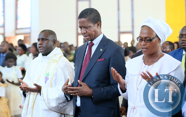 President Lungu in Church at St Daniels Parish in Solwezi