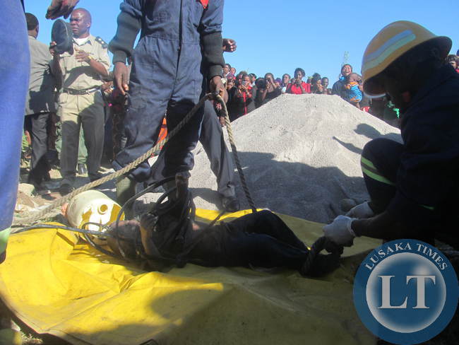 The body of Ben Muleba retrieved from the well by KCM rescue team.
