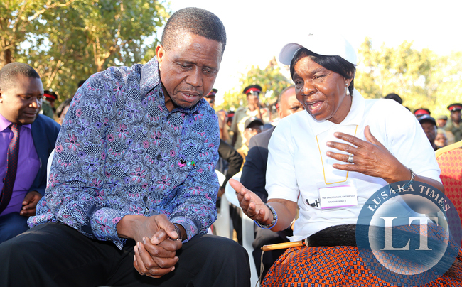 President Lungu talks to Chieftainess Mukamambo Nkomesha in misolo village