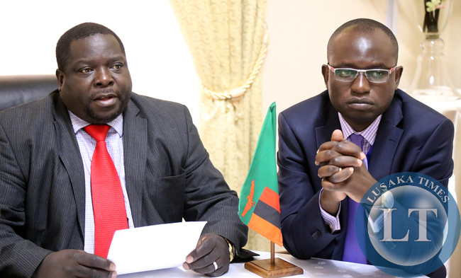 Chishimba Kambwili with Amos Chanda at Statehouse