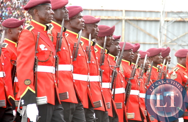Malawi Defence Force personnel during Malawi's 51st Independence Celebrations at Kamuzu Stadium in Blantyre on July 6,2015 -Picture by THOMAS NSAMA