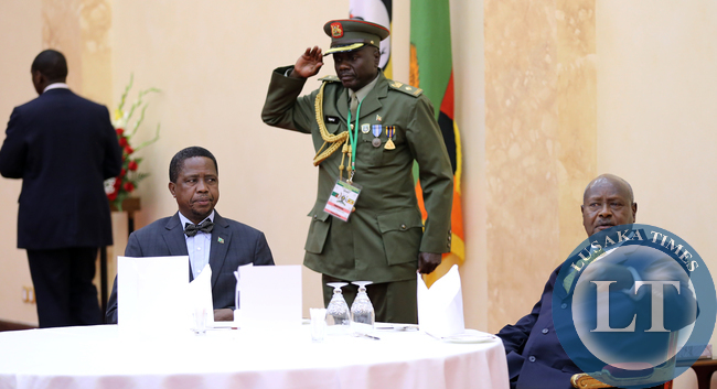 President Edgar Lungu with President Yoweri Museveni at State Banquet