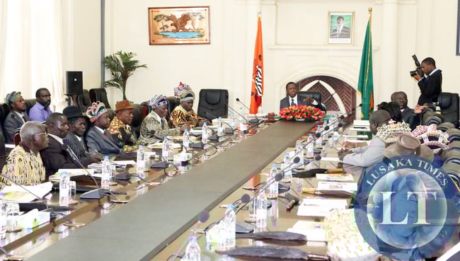 President Edgar Lungu Meets Chiefs From North Western Province at Statehouse on Tuesday 14-07-2015 PICTURES BY EDDIE MWANALEZA/ STATEHOUSE.