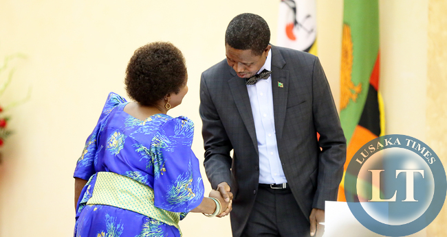 President Lungu meets Mama Mirria Obete at Entebbe Statehouse