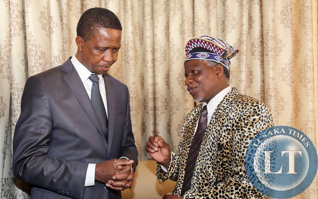 President Edgar Lungu with Senior Chief Ishiindi at Statehouse on Tuesday 14-07-2015 PICTURES BY EDDIE MWANALEZA/ STATEHOUSE.