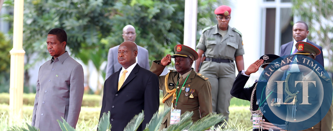 President Lungu with President Museveni at Entebbe Statehouse