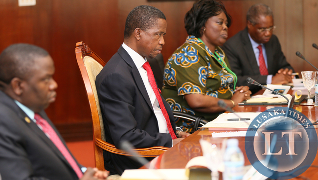 President Edgar Lungu with Ms Jean Kapata and Emmanuel Chenda and Mr Harry Kalaba at the Bilateral Talks with President Yoweri Museveni Degation at Serina Hotel in Kampala on Friday - Picture by Eddie Mwanaleza /statehouse.