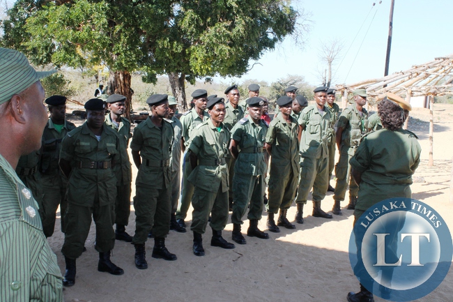 File:Police Officers on parade at Machile Camp being addressed by Inspector General (IG) Stella Libongani ahead of the 30th June Mulobezi Parliamentary by-election.