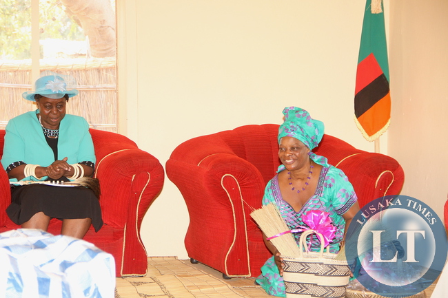 First Lady Esther Lungu when she paid a courtesy call on Litunga La Mboela at Muoyo Palace in Nalolo District on Friday, August 21, 2015. The First Lady is in Western Province on an outreach programme for People with Special needs –Picture by THOMAS NSAMA