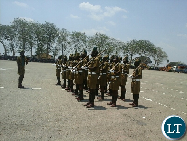 The recruit pass-out and commemoration of the African Correctional and Prisons Day in Kabwe with Recruits wearing uniforms worn during the colonia era