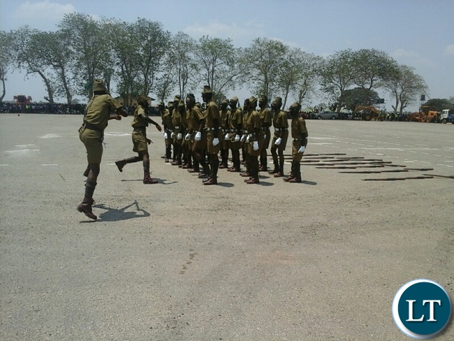 The recruit pass-out and commemoration of the African Correctional and Prisons Day in Kabwe with Recruits wearing uniforms worn during the colonial era