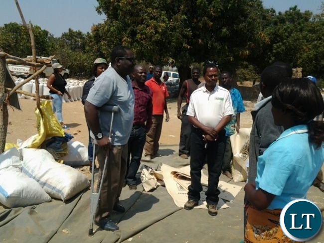 FOOD Reserve Agency executive director Chola Kafwabulula talking to farmers at FRA satelite depot at Kamulaza in Chipata