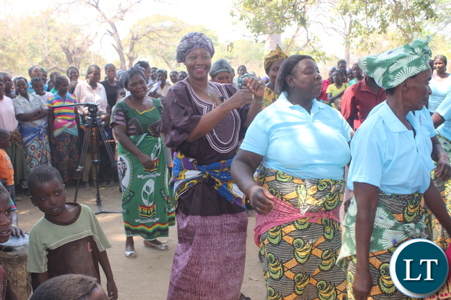 President Nawakwi joins the dance as she is welcomed at Kandabwako.