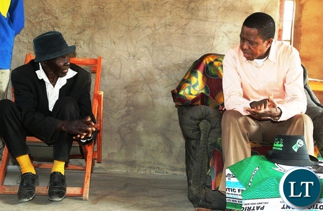 PRESIDENT Edgar Lungu confers with senior Chief Mupasha when he paid a courtesy call on him