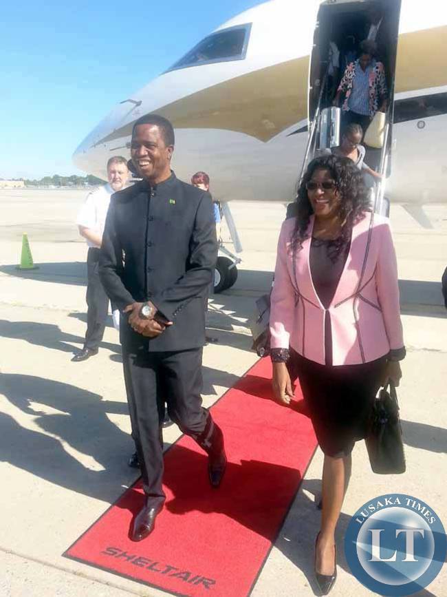 President Lungu disembarks from a chartered private plane