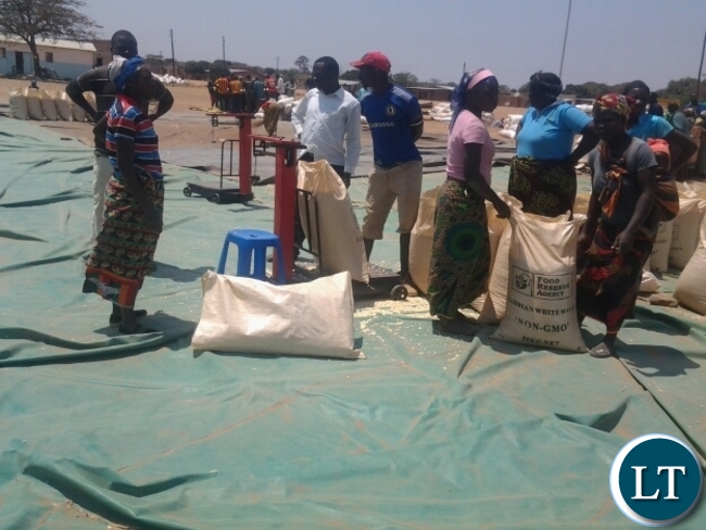 Some farmers weighning at Lumezi Food Reserve Agency depot in Lundazi