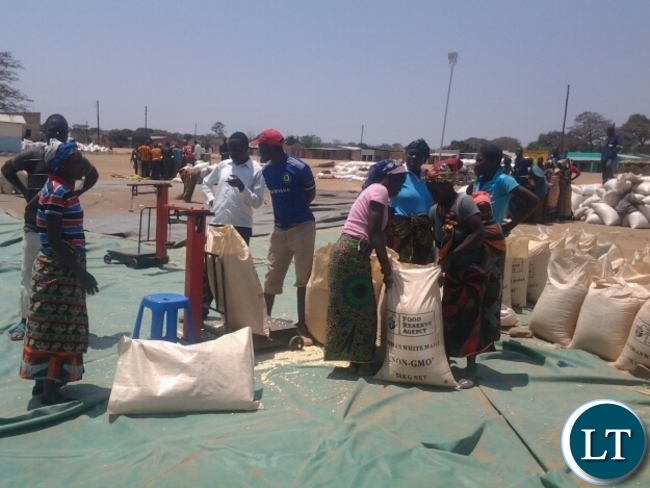 Some farmers weighing at Lumezi Food Reserve Agency depot in Lundazi
