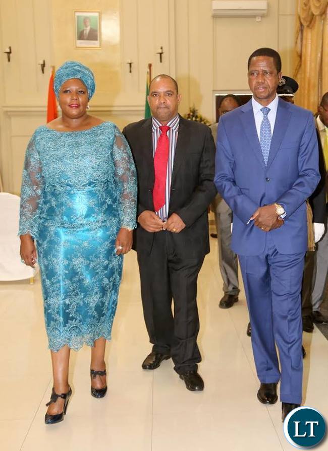 President Edgar Lungu swears in Petauke member of Parliament Dora Siliya as Energy and Water Development Minister. The President has also sworn in Livingstone Central member of Parliament Lawrence Evans as Deputy minister of Livestock and Fisheries at State House on Friday 16-10-2015- Pictures By Eddie Mwanaleza/Statehouse.