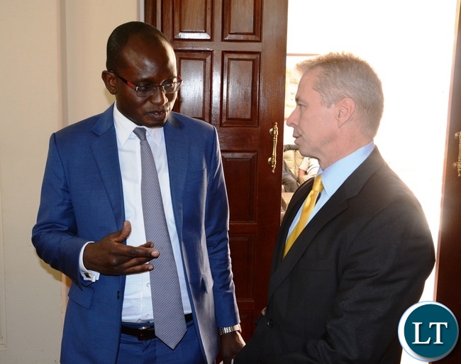 Special Assistant to the President Amos Chanda Welcome's USA ambassador Eric Shultz at State House