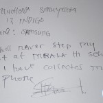 A signed declaration by a Grade 12 Mbala Secondary School pupil in preference for a confiscated phone  than to be in school