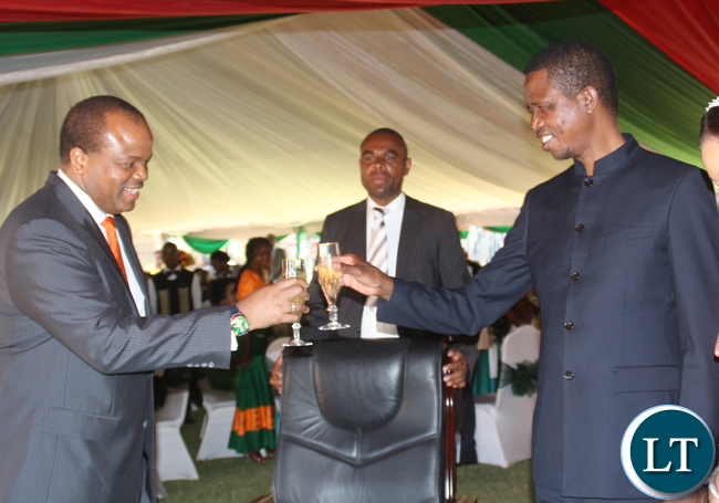 President Edgar Lungu and King Mswati proposing a toast.