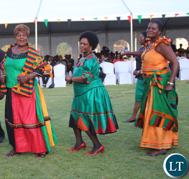 First Lady Esther Lungu dancing.