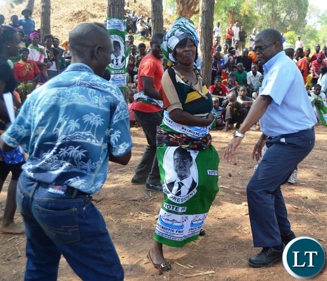 MALOLE MP Christopher Yaluma joins PF dancers at Rosa Mission in Mungwi District.Picture by KENNEDY MUPESENI