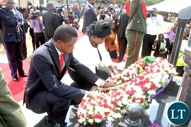 President Lungu and First lady Esther laying Wreaths