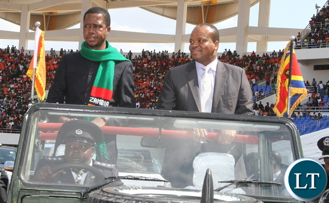 President Lungu with King Mswati of Swaziland during Zambia's 51st Independence anniversary Celebrations at Heroes Stadium in Lusaka on Saturday, October 24,2015 -Picture by THOMAS NSAMA President Lungu with King Mswati of Swaziland during Zambia's 51st Independence anniversary Celebrations at Heroes Stadium in Lusaka on Saturday, October 24,2015 -Picture by THOMAS NSAMA