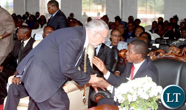 President Lungu confers with Dr Guy Scott during the memorial service and unveiling of the Tombstone of the Late President Michael Chilufya Sata at Embassy Park in Lusaka on Wednesday, October 28,2015 -Picture by THOMAS NSAMA President Lungu confers with Dr Guy Scott during the memorial service and unveiling of the Tombstone of the Late President Michael Chilufya Sata at Embassy Park in Lusaka on Wednesday, October 28,2015 -Picture by THOMAS NSAMA