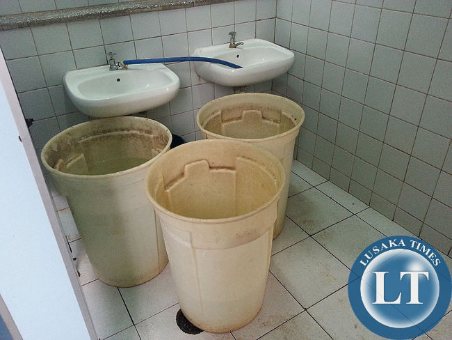 Buckets containing water in the Paediatric ward