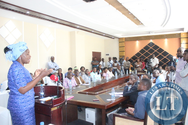 President Edith Nawakwi addressing the media in Lusaka