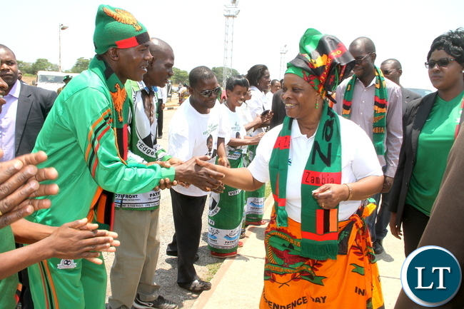 First Lady Esther Lungu on arrival at Simon Mwansa Kapwepwe for Zambia verses Sudan match on Sunday, November 15,2015 -Picture by THOMAS NSAMA First Lady Esther Lungu on arrival at Simon Mwansa Kapwepwe for Zambia verses Sudan match on Sunday, November 15,2015 -Picture by THOMAS NSAMA